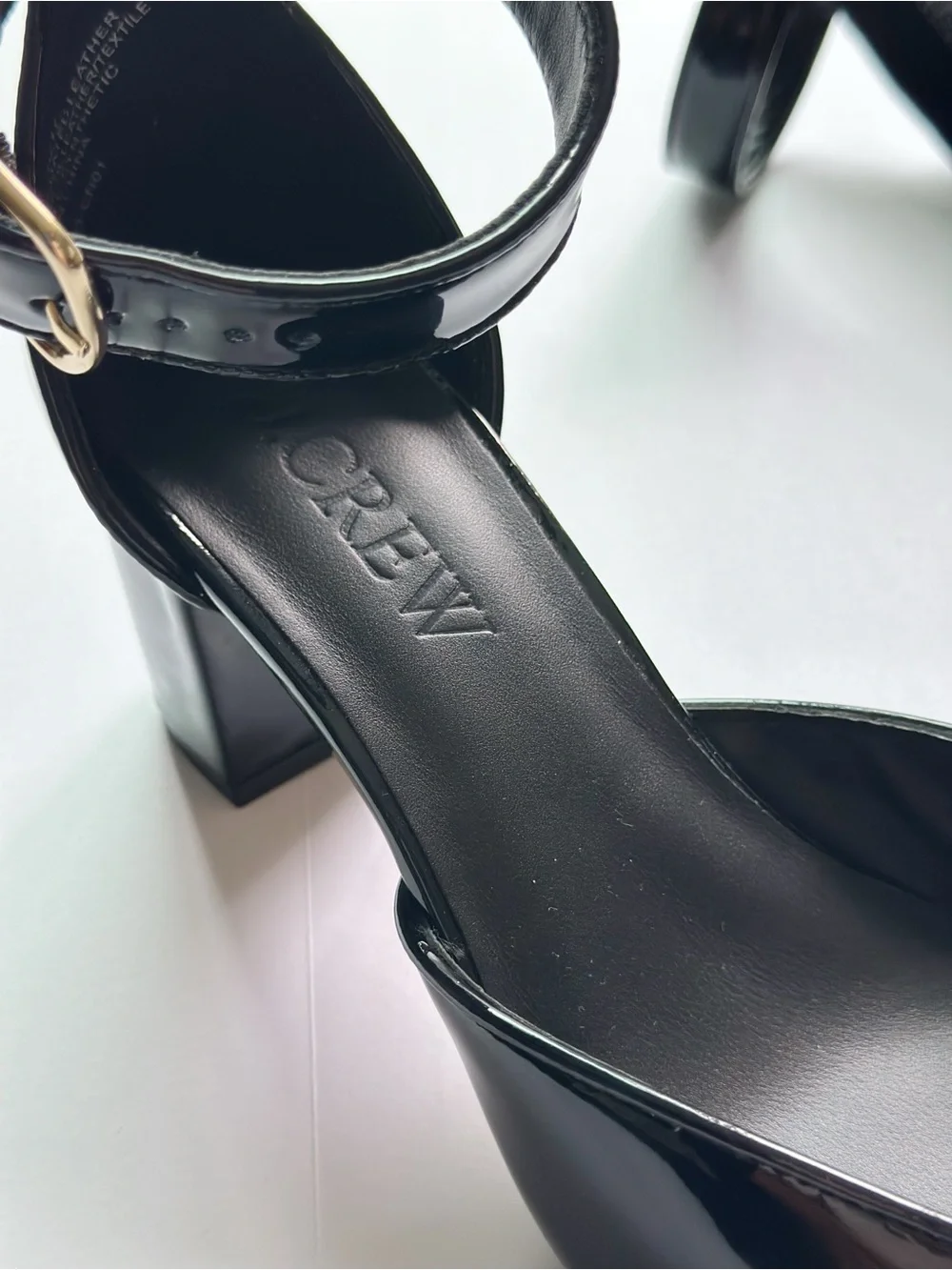 J.Crew Buckle-Strap Block Heels in Patent Leather Black